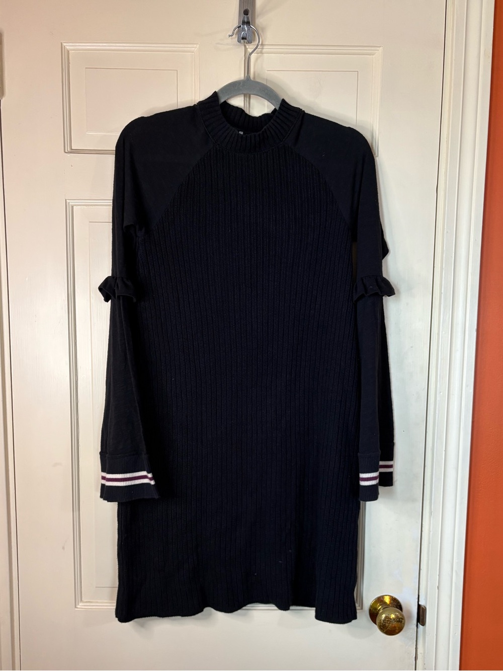 Free People Black Zou Bisou Ribbed Knit Bell Sleeve Sweater Dress Size Small - Picture 10 of 10